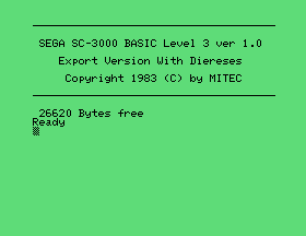 Sega SC-3000 BASIC Level 3 v1.0 Title Screen